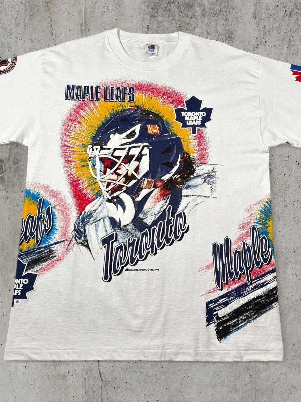 1993 Toronto Maple Leafs Bulletin Athletic AOP Goalie T-Shirt NWT Made Canada
